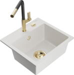Mexen Milo, 1 kamrás gránit mosogató 435x410x171 mm és Flora mosogató csaptelep, fehér, 6505-20-670401-57-G (6505-20-670401-57-G)