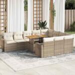 vidaXL 11 részes bézs polyrattan kerti ülőgarnitúra párnákkal (3327089)