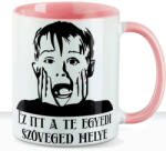 Deconline Customs Egyedi feliratos karácsonyi bögre "Reszkessetek Betörők Kevin" pufi hatású rózsaszín bögre (DO129190-PINK-MUG)