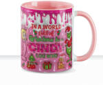Deconline Customs Grincses karácsonyi bögre "Cindy Lou" pufi hatású rózsaszín bögre (DO129189-PINK-MUG)