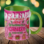 Deconline Customs Grincses karácsonyi bögre "Cindy Lou" pufi hatású zöld bögre (DO129189-GREEN-MUG)