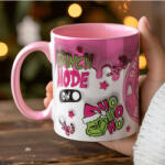 Deconline Customs Grincses karácsonyi bögre "Grinch mode on" pufi hatású rózsaszín bögre (DO129188-PINK-MUG)