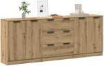 vidaXL 3 db kézműves tölgy színű szerelt fa tálalószekrény 60x30x70 cm (3329226) - vidaxl