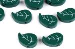 Fashion Lakkozott, levél mintás fa gyöngyök, 10db, 12x20 mm, 340247, zöld