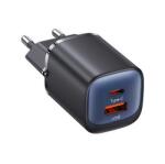 USAMS CC254TC01 30W USB/Type-C GaN PD fekete hálózati töltő (CC254TC01)