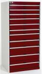 bott Műhely fiókos szekrény Bott Cubio, 160 x 80 x 52, 5 cm, 11 fiókos, szürke-piros