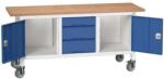 bott Verso Storage mobil műhelyasztal, 175 x 60 x 83 cm, multiplex, 3 fiók, 2 szekrény, szürke-kék