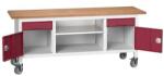 bott Mobil műhelyasztal Bott Verso Storage, 200 x 60 x 83 cm, multiplex, 2 fiók, 1 polc, 2 szekrény, szürke-piros