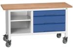 bott Mobil műhelyasztal Bott Verso Storage, 150 x 60 x 83 cm, multiplex, 3 fiók, 1 polc, szürke-kék - manutan - 672 948 Ft