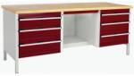 bott Műhelyasztal Bott Cubio Tároló, 84 x 200 x 75 cm, 6 fiók, polcok, multiplex, szürke-piros