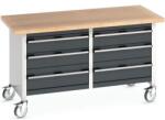bott Mobil műhelyasztal Bott Cubio Tároló, 84 x 150 x 75 cm, 6 fiókos, multiplex, szürke-antracit
