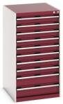 bott Műhely fiókos szekrény Bott Cubio, 120 x 65 x 75 cm, 10 fiókos, szürke-piros