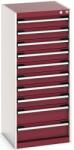 bott Műhely fiókos szekrény Bott Cubio, 120 x 52, 5 x 52, 5 cm, 10 fiókos, szürke-piros