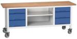 bott Mobil műhelyasztal Bott Verso Storage, 200 x 60 x 83 cm, multiplex, 6 fiók, 1 polc, szürke-kék