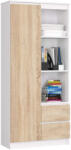 AKORD CLP R11 Polc irodai állvány 80 cm fehér/dió sonoma, önállóan összeszerelhető bútorok, 2 fiókos, 1 ajtós, 7 polc, ABS élekkel, laminált deszka, elegáns matt felület (RP0PREGBIASON)