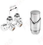 FERRO Polonia Set robinet dublu coltar pt. radiator tip-V cu alim. din perete, reversibil (stanga sau dreapta) si cap termostatat GT31, crom (ZTD30CR)