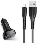 USAMS C13 2xUSB autóz szivargyújtós töltő 2, 1A Micro USB kábellel fekete