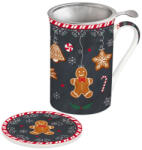 Easy Life Porcelán bögre 300ml, tetővel, fémszűrővel, dobozban, Gingerbread