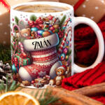 Deconline Crafts Egyedi neves karácsonyi bögre "A Mikulás műhelye" 330 ml kerámia Full HD (DO129205-CERAMIC-MUG)