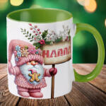 Deconline Crafts Egyedi neves karácsonyi bögre "Rózsaszín karácsonyi manó" 330 ml kerámia Zöld Full HD (DO129204-GREEN-MUG)