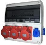 XBS Tablou electric echipat cu 3 prize 5 poli 32A si 2 prize monofazice schuko si sigurante organizare de santier plastic IP44 (ELO-16/2E)
