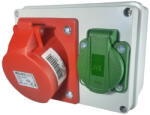 LEDO Doza aplicata precablata echipata cu 1 priza 5 poli 3P+N+E 16A 400V si 1 priza schuko 16A 230V IP44 150x110mm (531616)