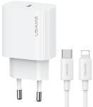 USAMS T65 Yi Series hálózati töltő 1xUSB-C csatlakozással és Type-C - Lightning kábellel PD 20W - fehér