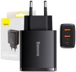 Baseus kompakt gyorstöltő, 2xUSB, USB-C, PD, 3A, 30 W (fekete) - holashop