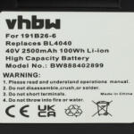 VHBW Elektromos kéziszerszámgép akkumulátor Makita 191X65-8, 191B36-3, 191B26-6, 191L29-0 - 2500 mAh, 40 V, Li-Ion (888402899)