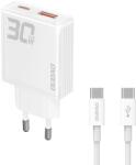 Dudao A30EUT 30W hálózati töltő USB-A / USB-C + USB-C - USB-C kábel - fehér