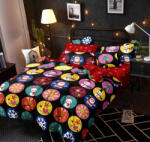 Jojo Home Lenjerie pat de Craciun, pat dublu, bumbac finet, 6 piese, neagra cu globuri-A917 (A917) Lenjerie de pat