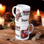  Mikulás bögre egyedi névvel - teherautó mintával