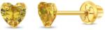 Bebe Gold Cercei Aur 14K Copii, model Birthstone (zi nastere noiembrie), forma Inima cu Piatra CZ Yellow