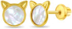 Bebe Gold Cercei din Aur 14K pentru Copii, model Pisicuta cu Sidef Mother of Pearl, inchidere cu Filet si Protectie