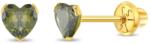 Bebe Gold Cercei Aur 14K Copii, model Birthstone (zi nastere august), forma Inima cu Piatra CZ Light Green