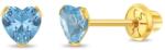 Bebe Gold Cercei Aur 14K Copii, model Birthstone (zi nastere martie), forma Inima cu Piatra CZ Light Blue