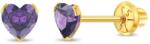 Bebe Gold Cercei Aur 14K Copii, model Birthstone (zi nastere februarie), forma Inima cu Piatra CZ Purple