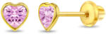 Bebe Gold Cercei din Aur 14K pentru Copii, model Heart Baby cu Piatra CZ Roz, inchidere cu Filet si Protectie