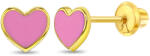 Bebe Gold Cercei din Aur 14K pentru Copii, model Inima cu Email Roz, inchidere cu Filet si Protectie