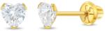 Bebe Gold Cercei Aur 14K Copii, model Birthstone (zi nastere aprilie), forma Inima cu Piatra CZ White