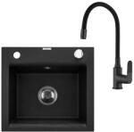 INVENA Tesalia egy medencés gránit mosogató Joga Plus csapteleppel, fekete, króm leeresztő AZ-01-041-SET (AZ-01-041-SET)