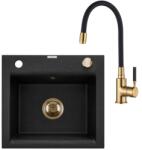 INVENA TESALIA 1 medencés gránit mosogató, GLAMOUR csapteleppel, fekete-arany AZ-01-Z41-SET (AZ-01-Z41-SET)