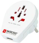 SKROSS WORLD TO EU csatlakozó átalakító, beépített USB töltővel