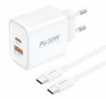 FONENG EU52 fali töltő - USB + Type-C - QC 3.0 PD 30W Type-C to Type-C kábellel fehér