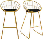Homcom 2 bárszék lábtartóval, bársonypárna, poliészter-fém, 52, 5x47x97cm, fekete-arany