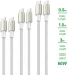4smarts PremiumCord USB-C to USB-C Cable 60W Set - комплект 3 броя изключително здрави и качествени плетени USB-C кабели за устройства с USB-C порт (бял)