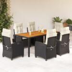 vidaXL 7 részes fekete polyrattan kerti étkezőgarnitúra párnával (3212659)