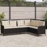 vidaXL L-alakú Kerti Kanapé - 5 Személyes - Fekete Polyrattan (369000)