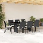 vidaXL 9 részes fekete polyrattan kerti étkezőgarnitúra párnákkal (3213495)