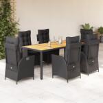 vidaXL 7 részes fekete polyrattan kerti étkezőgarnitúra párnával (3213100)